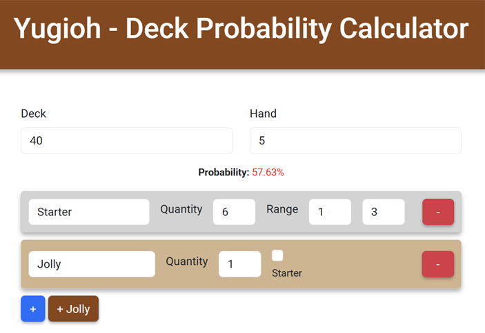 Yu-Gi-Oh! Deck Hypergeometric Calculator version 1.0.1